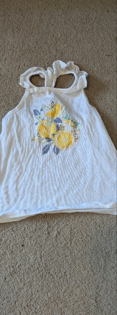 Girls White Ruffle Tank Top with Yellow Lemon Print